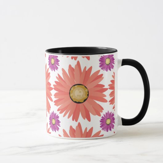 Roze Paarse Gerber Daisy Flowers Floral Pattern Mok (Rechts)