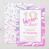 Roze Paarse glitter 12e verjaardag Kaart (Voorkant / Achterkant)