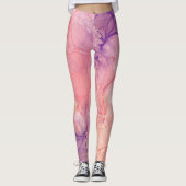 Roze Paarse Glitter Abstract Ink Waterverf Paint Leggings (Voorkant)