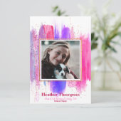 Roze & Paarse Glitter Afstudeeruitnodiging Kaart (Staand voorkant)