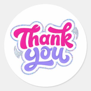 Roze Paarse Glitter Bedankt Sticker met Sterren