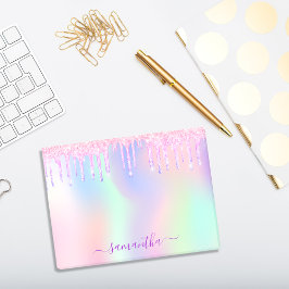 Roze paarse glitter druppelt holografische naam op post-it® notes