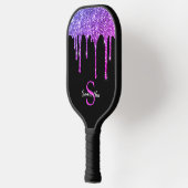 Roze Paarse glitter druppelt op spaarmonogram Pickleball Paddle (Links)