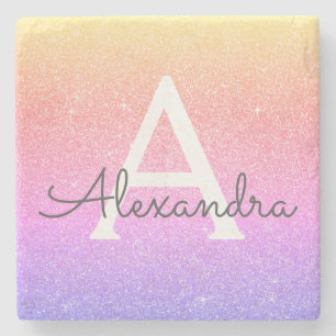 Roze Paarse glitter- en spaarmonogram Stenen Onderzetter