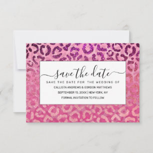 Roze Paarse Glitter Leopard Animal Print Gradiënt Save The Date