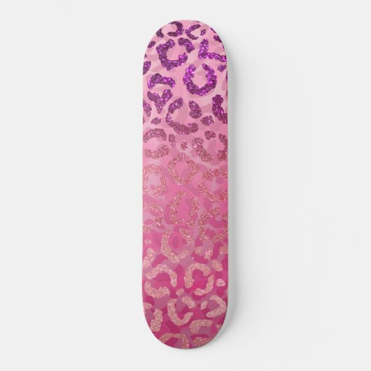 Roze Paarse Glitter Leopard Animal Print Gradiënt Skateboard (Voorkant)