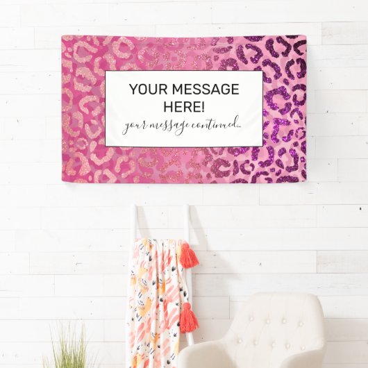 Roze Paarse Glitter Leopard Animal Print Gradiënt Spandoek (Insitu)