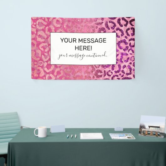 Roze Paarse Glitter Leopard Animal Print Gradiënt Spandoek (Beurs)