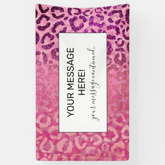 Roze Paarse Glitter Leopard Animal Print Gradiënt Spandoek (Verticaal)