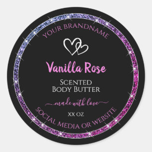 Roze Paarse Glitter Product Verpakkingslabels Zwar Ronde Sticker