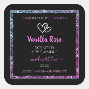 Roze Paarse Glitter Product Verpakkingslabels Zwar Vierkante Sticker