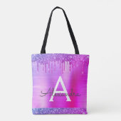 Roze Paarse Glitter Sparkle Elegant Monogram Tas (Achterkant)