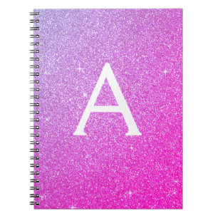 Roze Paarse glitter Sparkle Monogram Notitieboek
