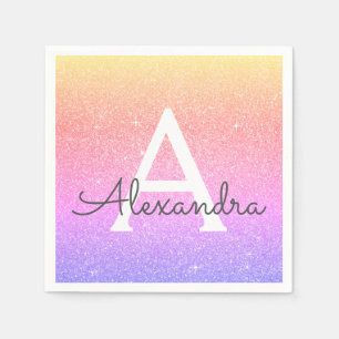 Roze - Paarse Glitter & Sparkle Monogram Verjaarda Servet