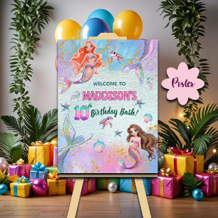 Roze Paarse Glitter Zeemeerminnen 10e Verjaardag W Poster
