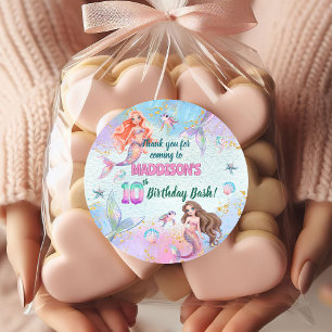 Roze Paarse Glitter Zeemeerminnen 10e Verjaardagsf Ronde Sticker