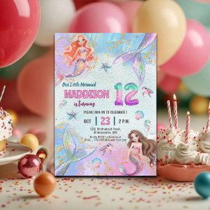 Roze Paarse Glitter Zeemeerminnen 12e Verjaardagsf Kaart