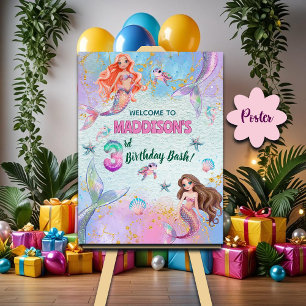 Roze Paarse Glitter Zeemeerminnen 3e Verjaardag We Poster