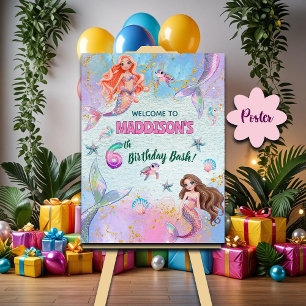 Roze Paarse Glitter Zeemeerminnen 6e Verjaardag We Poster