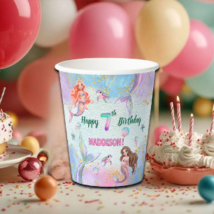 Roze Paarse Glitter Zeemeerminnen 7de Verjaardagsf Papieren Bekers