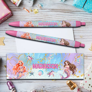 Roze Paarse Glitter Zeemeerminnen Voeg Naam Toe Zwarte Inkt Pen