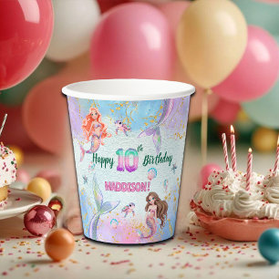 Roze Paarse Glitters Meerminnen 10e Verjaardagsfee Papieren Bekers