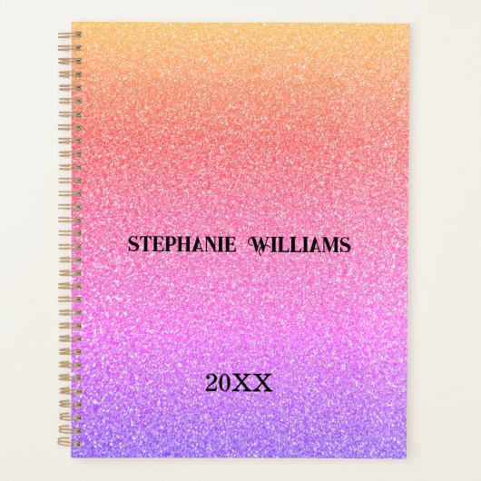 Roze Paarse Glitters Naam Monogram Cadeau Cool Planner (Voorkant)