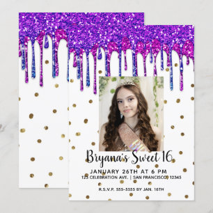Roze Paarse Glitterschuimende Verjaardag Sweet 16 Kaart