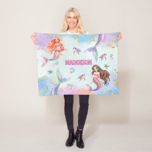 Roze Paarse Glittersirenen Voeg Naam Toe Fleece Deken