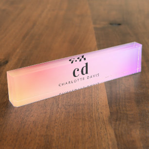 Roze paarse gouden monogram, minimalistisch naambordje