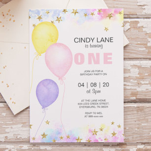 Roze Paarse gouden sterren Ballon Birthday Invitat Aankondiging