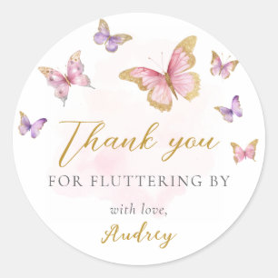 Roze Paarse Gouden Vlinder Meisje Baby shower Ronde Sticker