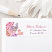 Roze paarse goudflorale vlinder etiket (Insitu)