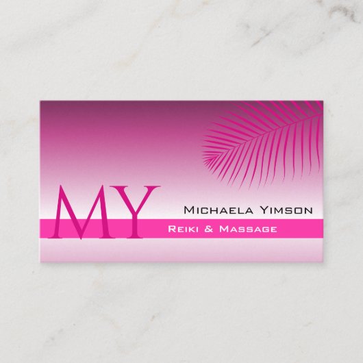 Roze Paarse gradiënt Palmleder en monogram Eenvoud Visitekaartje (Voorkant)