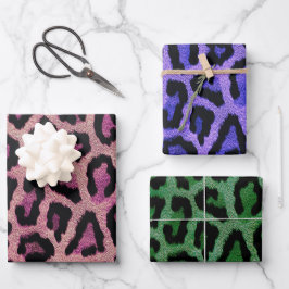 Roze Paarse Groen Zwart Leopard Dierenprint Inpakpapier Vel