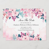Roze Paarse Groene Floral Waterverf Wedding Save The Date (Voorkant / Achterkant)