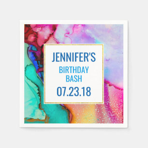 Roze Paarse Groene Marmer Abstracte Waterverf Servet