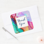 Roze Paarse Groene Marmer Abstracte Waterverf Vierkante Sticker (Envelop)