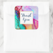 Roze Paarse Groene Marmer Abstracte Waterverf Vierkante Sticker (Tas)