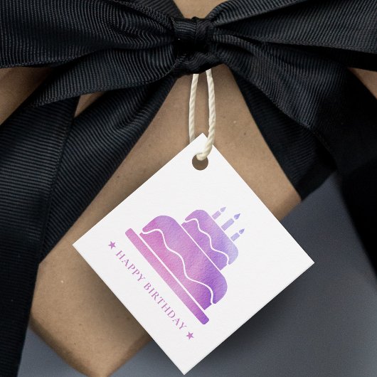 Roze & Paarse Happy Birthday Cake van Bedankjes Labels