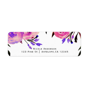 Roze & Paarse Helder Moderne Bloemen Uitnodiging Etiket