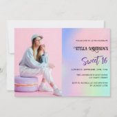Roze paarse holografische foto luxe Sweet 16 Kaart (Voorkant)