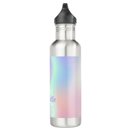 Roze paarse holografische monogram script waterfles  (Rechts)
