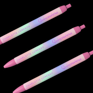 Roze paarse holografische naam Quinceanera Zwarte Inkt Pen