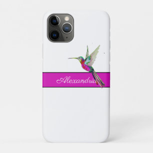 Roze Paarse Hummingbird Monogram Naam iPhone 11 Pro Hoesje