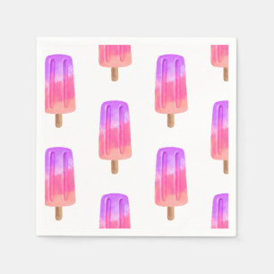 Roze Paarse Ijslolly Meisje Verjaardag Servet