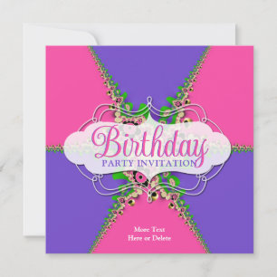 Roze Paarse kant Exotic Birthday Party Invitation Kaart