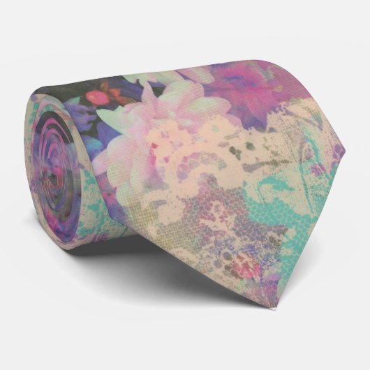  Roze Paarse kant mooie bloem Stropdas (Opgerold)