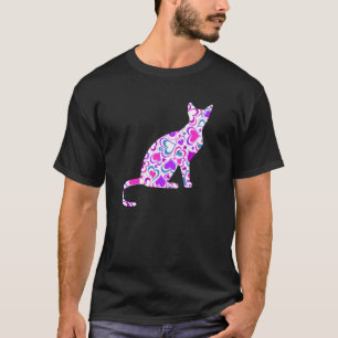 Roze Paarse Kat met Hartjes, Mooie Kat Lange Mouwe T-shirt