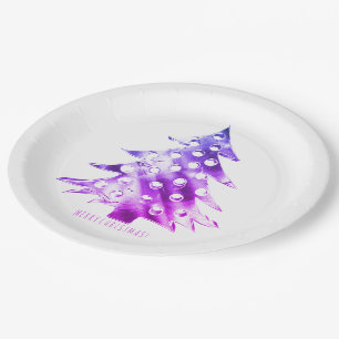 Roze Paarse kerstboom Elegant Moderne Papieren Bordje